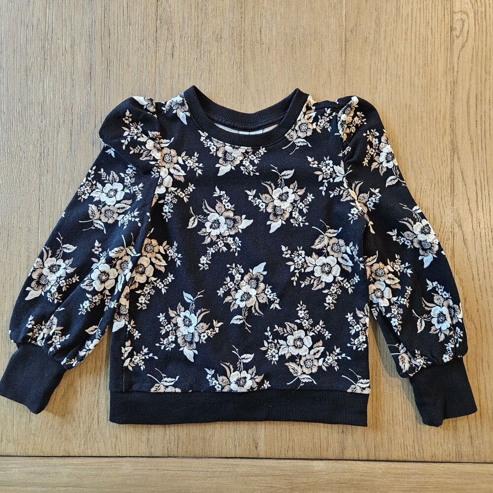 Janie and Jack Black with Neutral Floral Detail Sweater Size 6